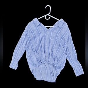 Umgee light blue 3/4 sleeve ribbed sailor collar top